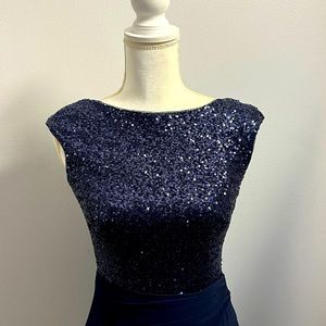Lauren Ralph Lauren Navy Jersey Evening Blue Sequin Gown Formal Dress